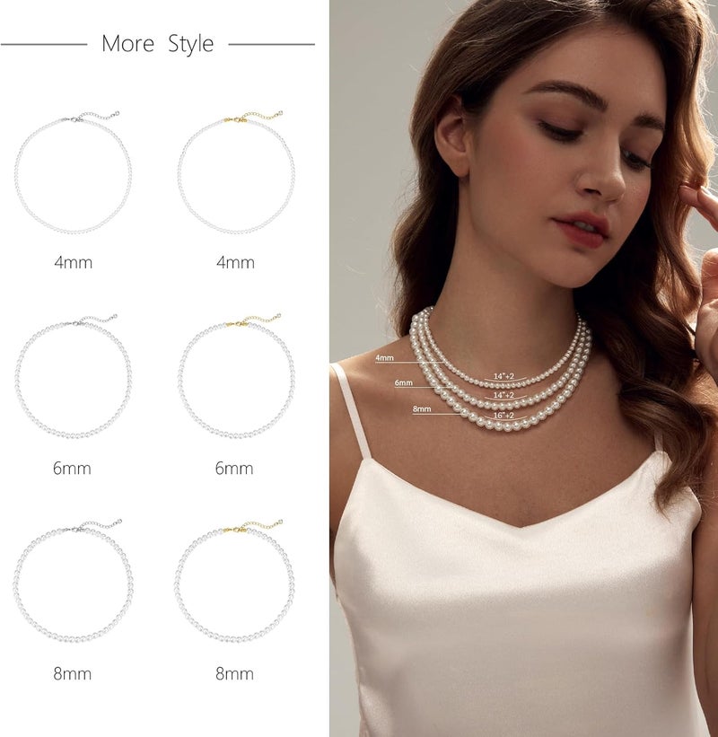 Zeffy Pearl Necklace 8MM Dainty Round Imitation Pearl Choker Necklace Wedding Pearl Necklace Delicate Jewelry for Women Simple Bridesmaid Jewelry Gifts - Image 5